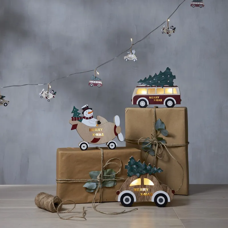 Figurka drewniany samochodzik z choinką Led BILLY 17cm na baterii — zdjęcie 5