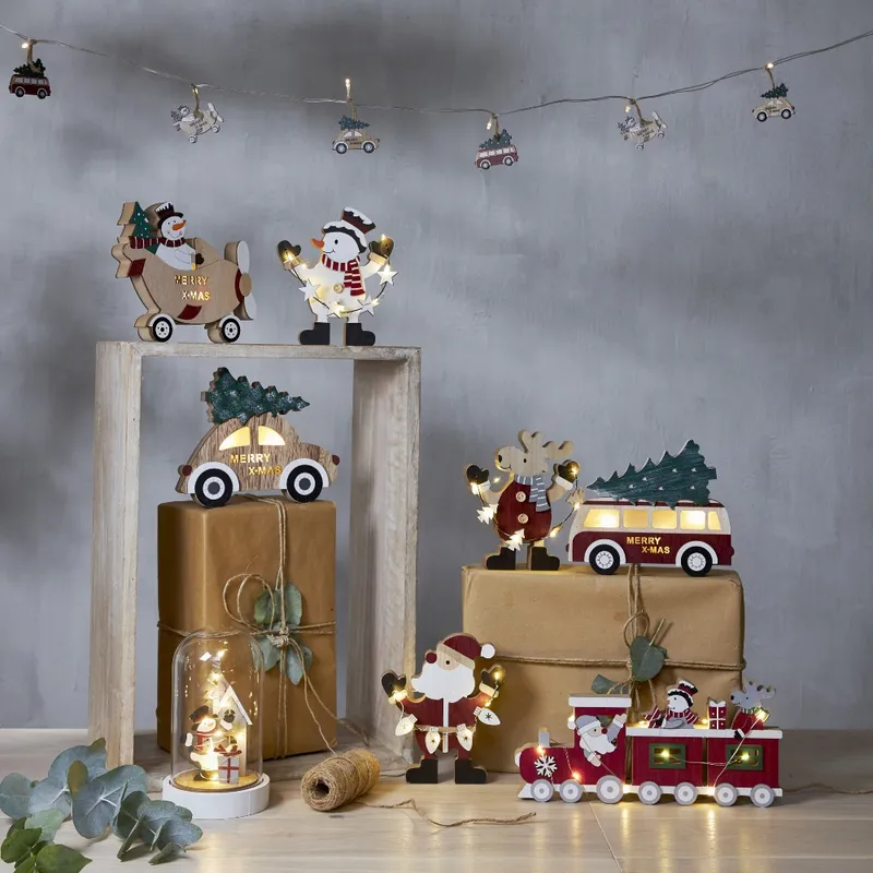 Figurka drewniany samochodzik z choinką Led BILLY 17cm na baterii — zdjęcie 6