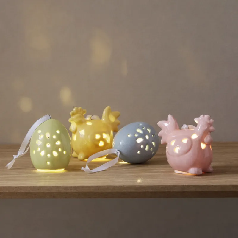 Figurki jajka i kurczaczki porcelanowe LED Esther na baterie — zdjęcie 3