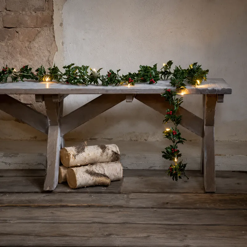 Girlanda ostrokrzew z oświetleniem Led HOLLY 180cm na baterie — zdjęcie 3