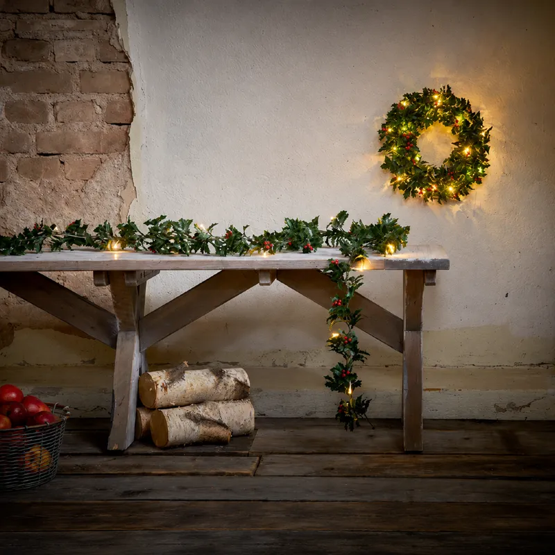 Girlanda ostrokrzew z oświetleniem Led HOLLY 180cm na baterie — zdjęcie 6