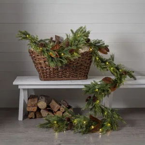 Girlanda z listkami , szyszkami i oświetleniem Led MIXI 280cm na baterie