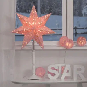 Gwiazda stojąca różowa ROMANTIC 55cm wysokości drewniana podstawa wymienne żarówki LED E14