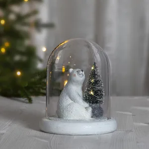 Scenka niedźwiadek polarny pod szklaną kopułą Led POLARE 19 cm na baterie
