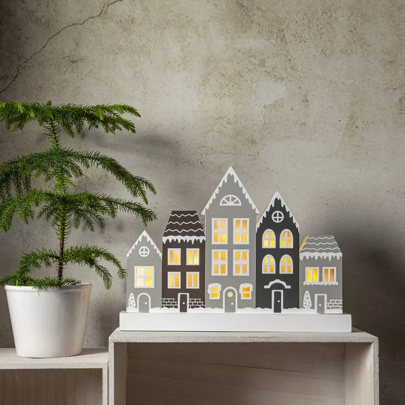 Scenka świąteczna drewniana Domki Led VILLA na baterie — zdjęcie 3