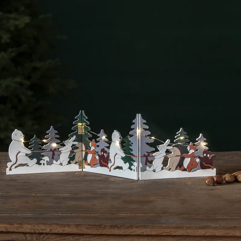Scenka świąteczna drewniana Led FOREST FRIENDS na baterie — zdjęcie 3
