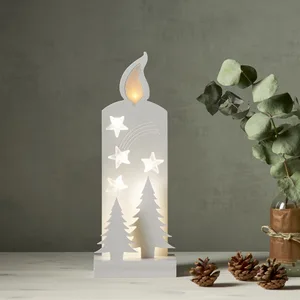 Scenka świąteczna drewniana świeca z dwoma choinkami Led GRANDY 36cm