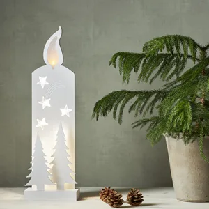 Scenka świąteczna drewniana świeca z dwoma choinkami Led GRANDY 50cm