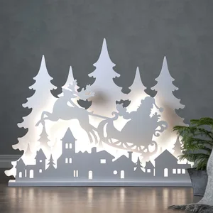 Scenka świąteczna drewniana zaprzeg Mikołaja i miasteczko Led GRANDY 90cm