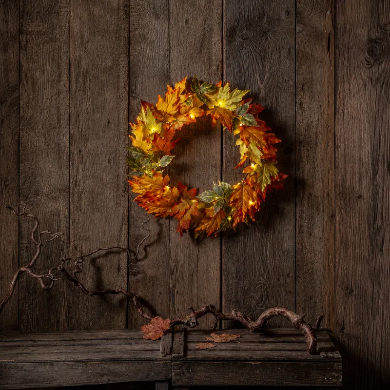 Wianek  jesienny z oświetleniem AUTUMN 45cm  na baterie — zdjęcie 6