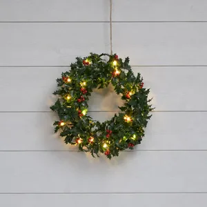 Wianek ostrokrzew z oświetleniem Led HOLLY 30cm na baterie