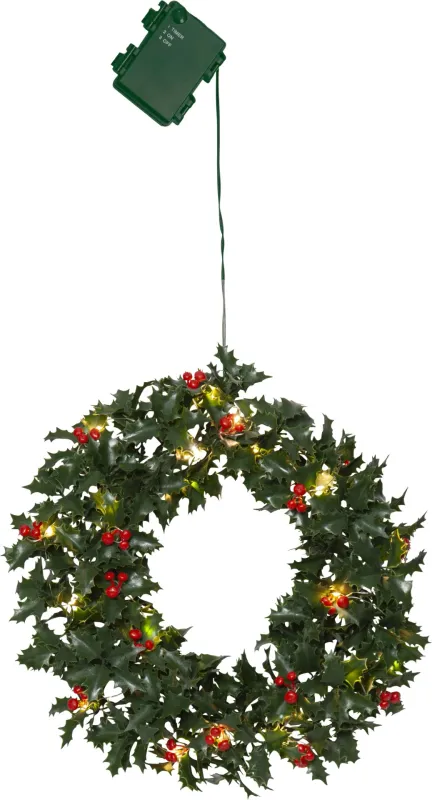 Wianek ostrokrzew z oświetleniem Led HOLLY 30cm na baterie — zdjęcie 2
