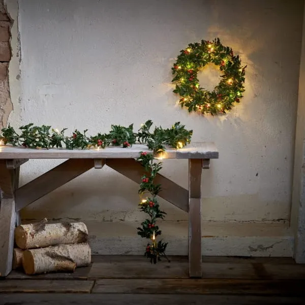 Wianek ostrokrzew z oświetleniem Led HOLLY 30cm na baterie — zdjęcie 3