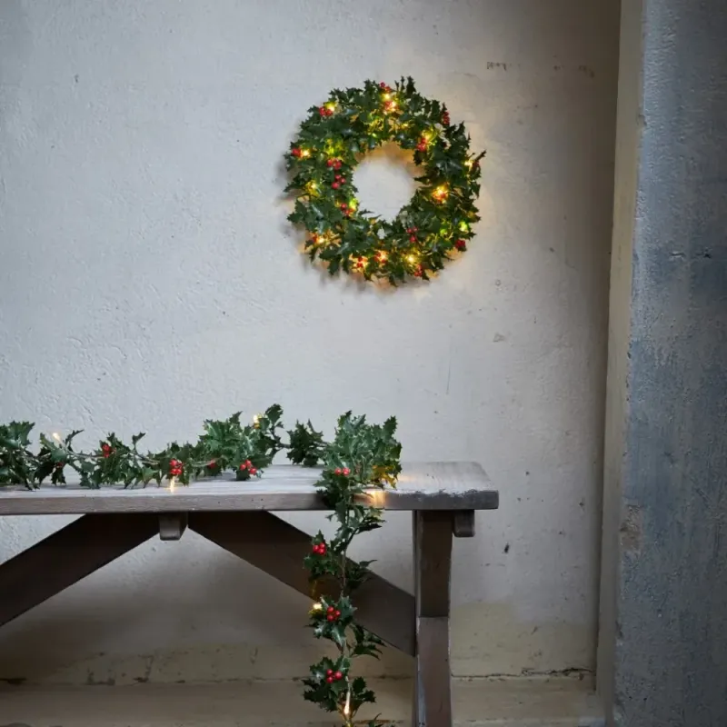 Wianek ostrokrzew z oświetleniem Led HOLLY 30cm na baterie — zdjęcie 6