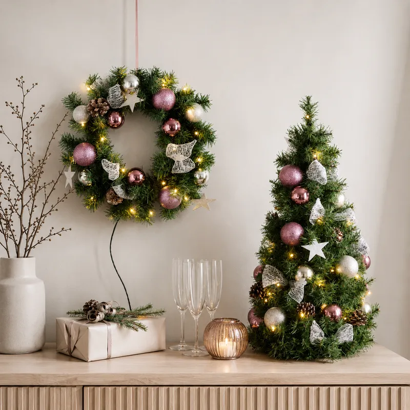 Wianek z dekoracjami i oświetleniem Led NOEL 40cm na baterie — zdjęcie 3