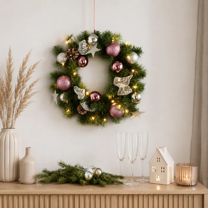 Wianek z dekoracjami i oświetleniem Led NOEL 40cm na baterie — zdjęcie 6