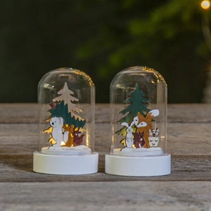 Zestaw 2 małych scenek pod kopułą leśnie zwierzęta Led FOREST FRIENDS