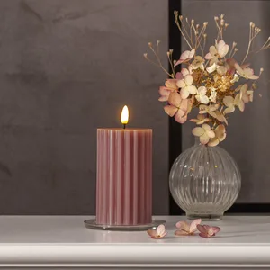 Świeca LED woskowa filarowa FLAMME STRIPE Różowa 15cm na baterie