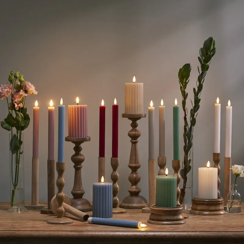Świeca LED woskowa filarowa FLAMME STRIPE Różowa 15cm na baterie — zdjęcie 4