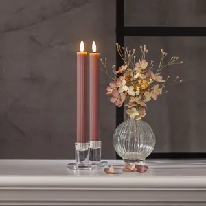 Zestaw 2x świeca LED woskowa obiadowa FLAMME STRIPE Różowa 25cm na baterie