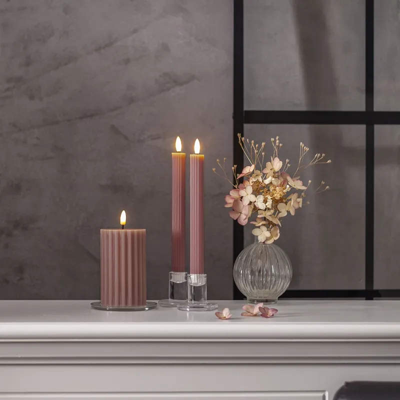 Zestaw 2x świeca LED woskowa obiadowa FLAMME STRIPE Różowa 25cm na baterie — zdjęcie 3
