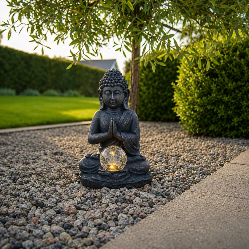 Budda solarna dekoracja ogrodowa LED stojąca — zdjęcie 4
