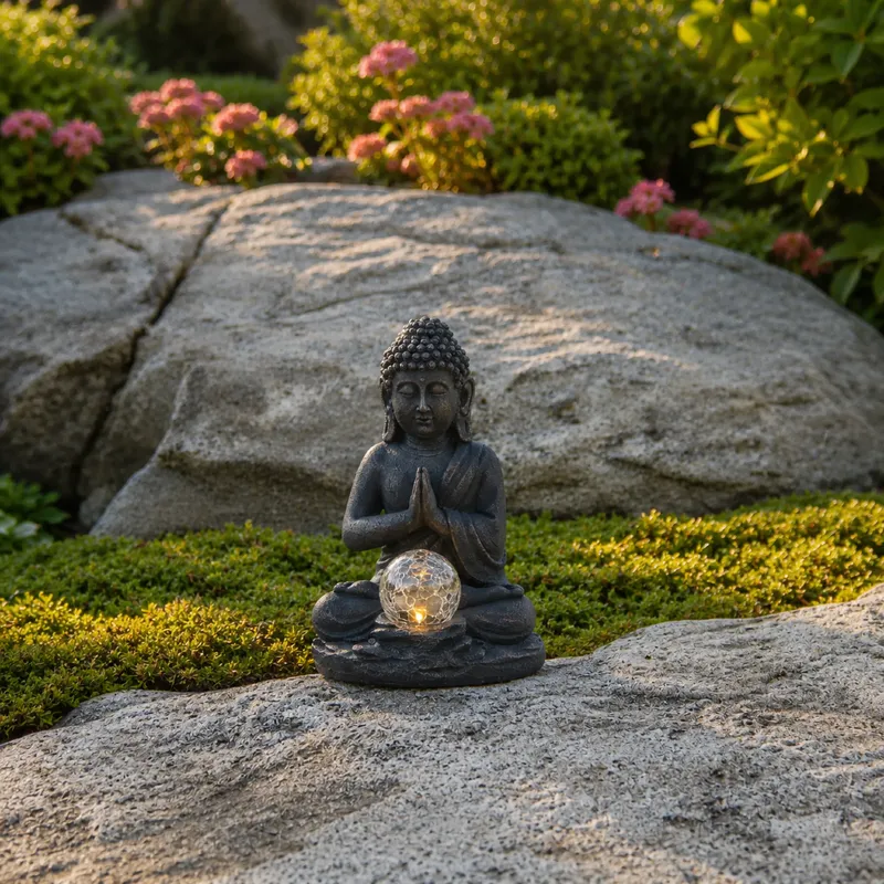 Budda solarna dekoracja ogrodowa LED stojąca — zdjęcie 6