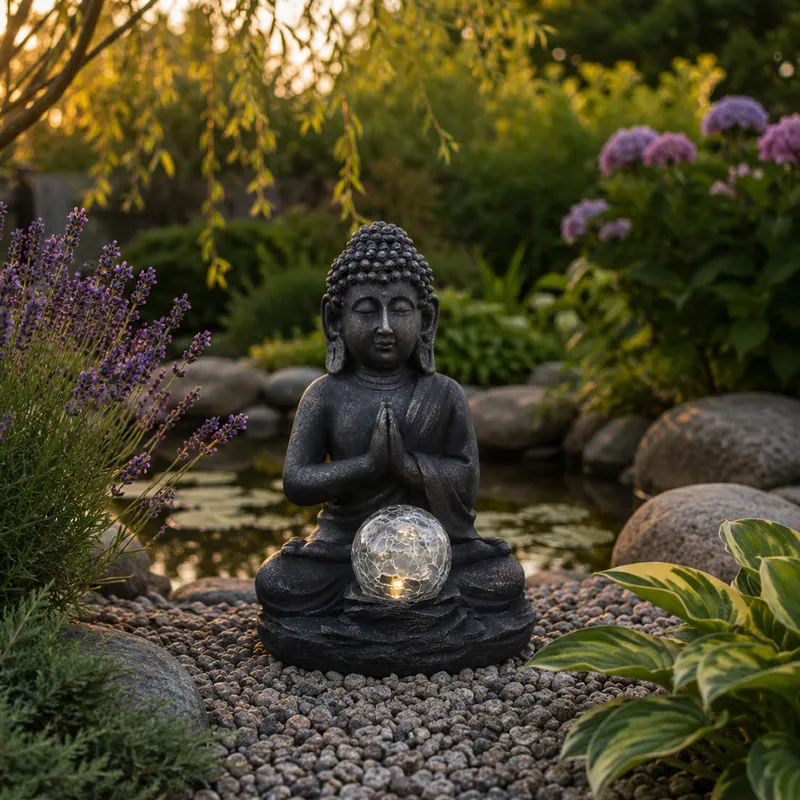 Budda solarna dekoracja ogrodowa LED stojąca — zdjęcie 7
