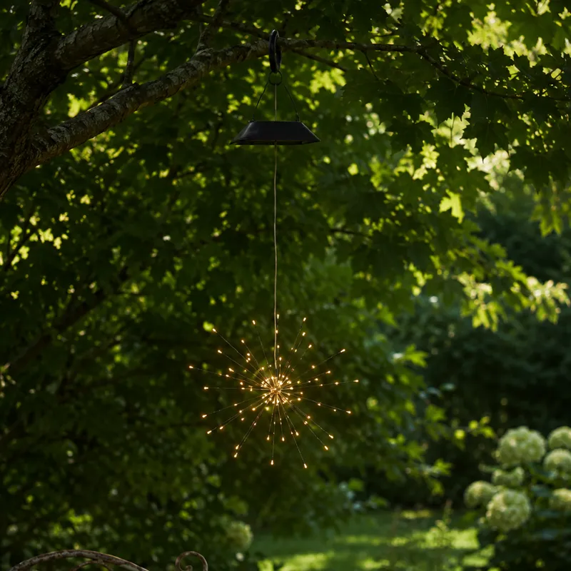 Dekoracja solarna ogrodowa Sztuczne Ognie LED wisząca FIREWORK® — zdjęcie 4