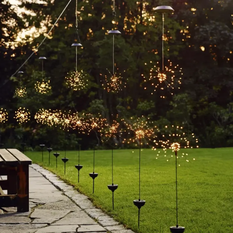 Dekoracja solarna ogrodowa Sztuczne Ognie LED wisząca FIREWORK® — zdjęcie 5