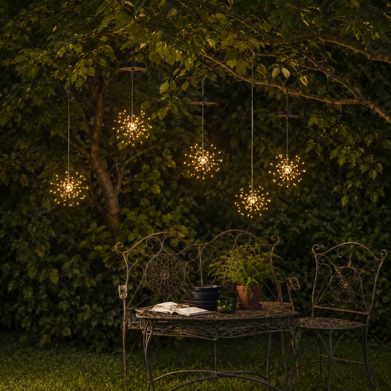 Dekoracja solarna ogrodowa Sztuczne Ognie LED wisząca FIREWORK® — zdjęcie 6