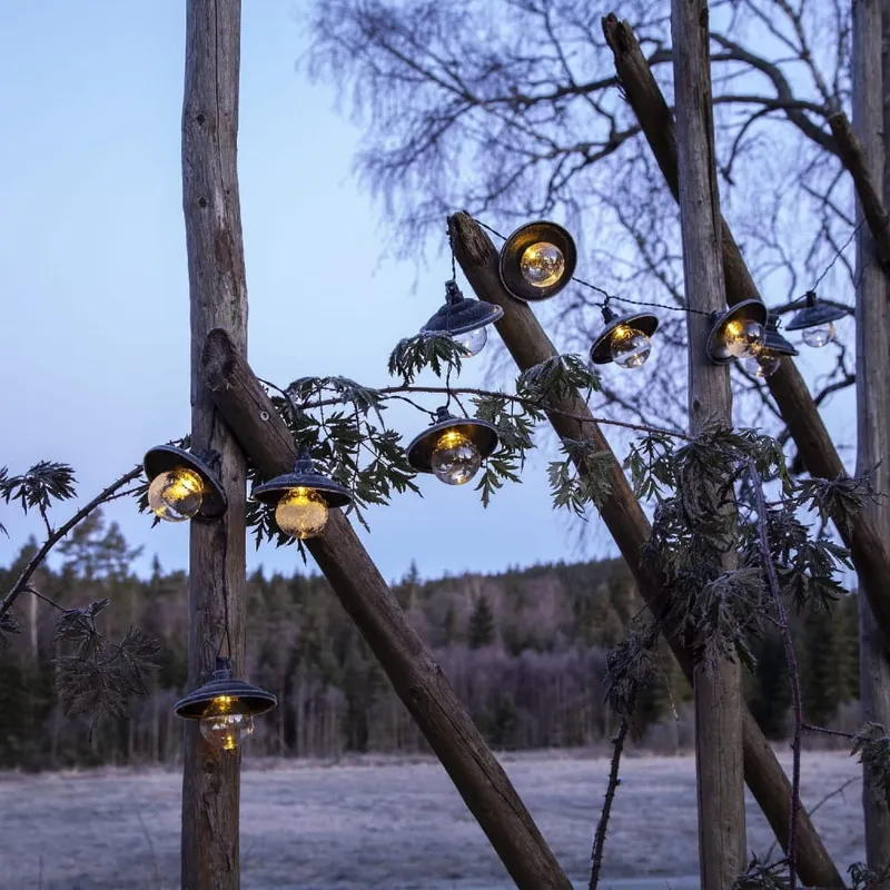 Girlanda solarna ogrodowa SHADE 10 lampek LED z daszkami IP44 — zdjęcie 3