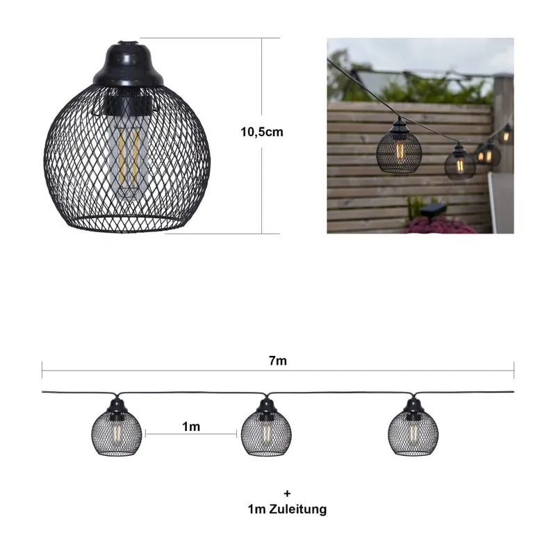 Girlanda solarna ogrodowa SUNLIGHT 8 lampek LED z abażurami IP44 — zdjęcie 6
