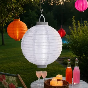 Lampion solarny ogrodowy LED wiszący FESTIVAL biały