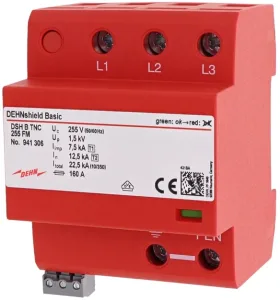 Ogranicznik przepięć T1+T2 3P 12,5/37.5kA, 1,5kV, TNC, 255V, FM, DSH B, 941306, DEHN shield