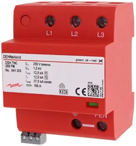 Ogranicznik przepięć T1+T2 3P 12,5/37.5kA, 1,5kV, TNC, 255V, FM, 941305, DEHN shield