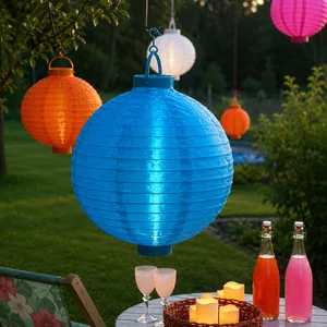 Lampion solarny ogrodowy LED wiszący FESTIVAL niebieski