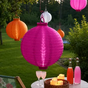 Lampion solarny ogrodowy LED wiszący FESTIVAL różowy