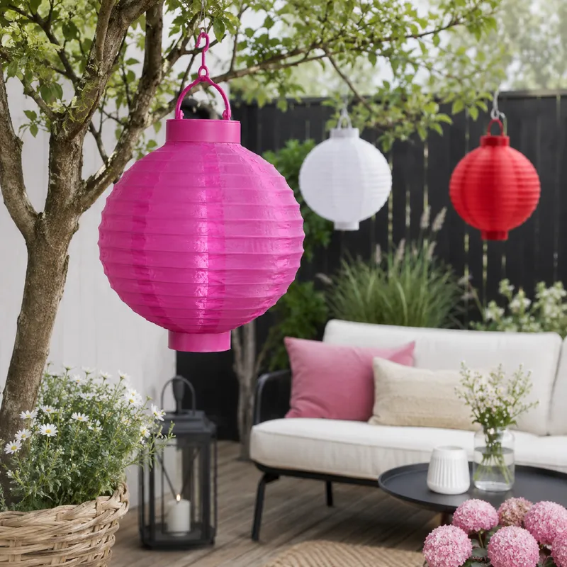 Lampion solarny ogrodowy LED wiszący FESTIVAL różowy — zdjęcie 4