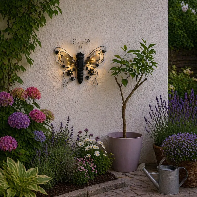 Motyl solarna dekoracja ogrodowa LED ścienna — zdjęcie 3