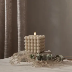Świeca LED woskowa filarowa FLAMME DOT Beżowa 12,5cm na baterie
