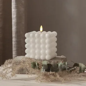 Świeca LED woskowa filarowa FLAMME DOT Biała 12,5cm na baterie