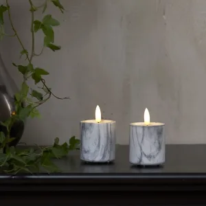 Zestaw 2x świeca woskowa LED FLAMME MARBLE marmurowa 9cm na baterie