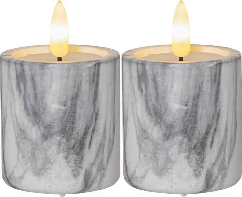 Zestaw 2x świeca woskowa LED FLAMME MARBLE marmurowa 9cm na baterie — zdjęcie 2