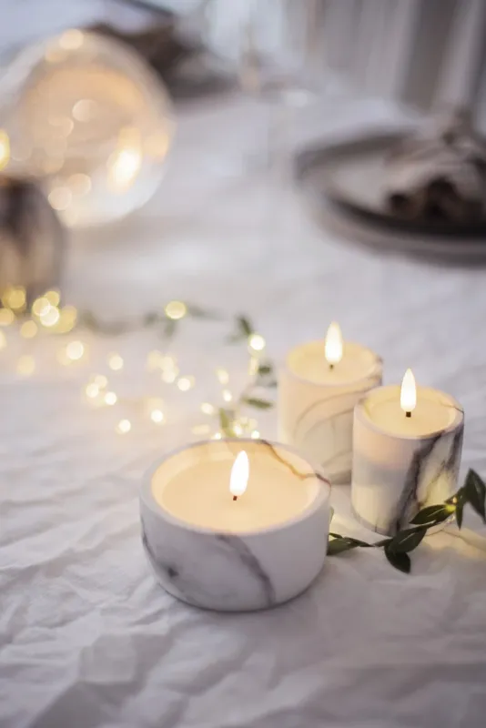 Zestaw 2x świeca woskowa LED FLAMME MARBLE marmurowa 9cm na baterie — zdjęcie 6